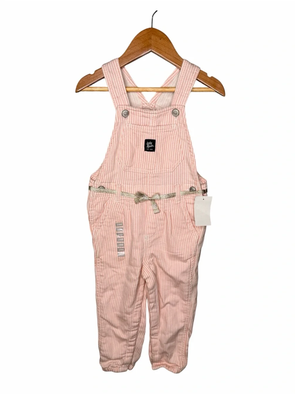 NWT Oshkosh Baby B’gosh Knit Denim Hickory Stripe Overalls - Pink